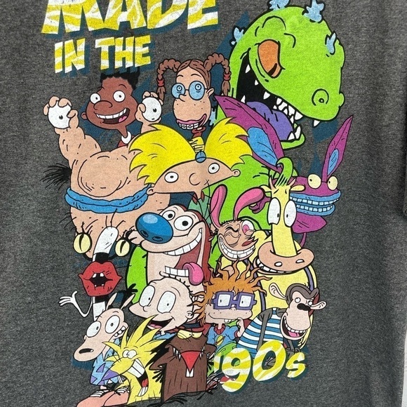 Nickelodeon Mens Made In the 90s Cartoon Characters Gray Graphic T-Shirt Large - Picture 2 of 6
